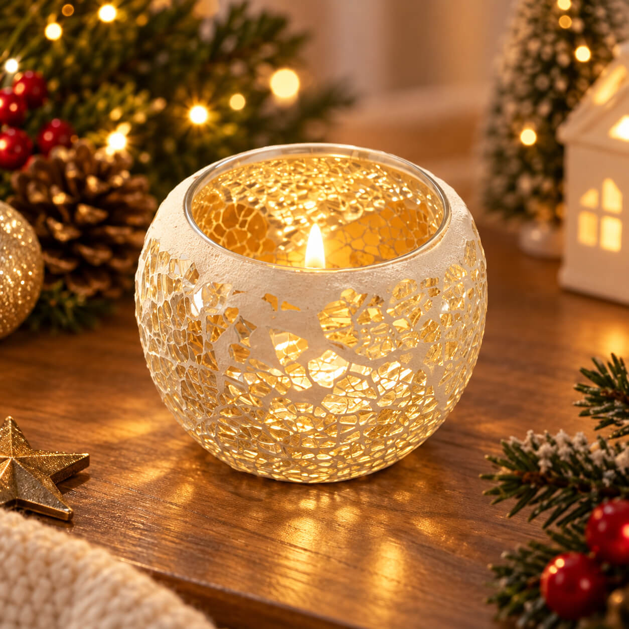 Mosaic Glass Tealight Candle Holder